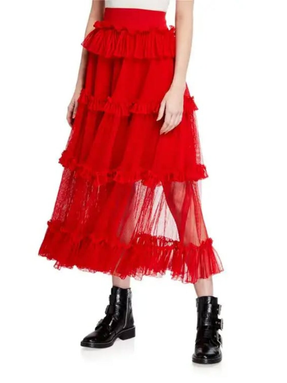 NWT Alexander McQueen Red Layered Ruffle Skirt